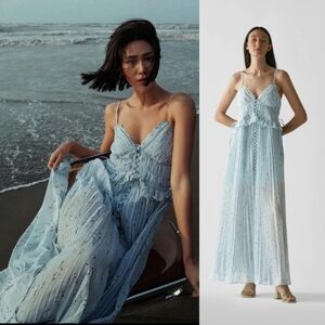 NWT Self-Portrait Metallic Floral Maxi Dress Blue 2